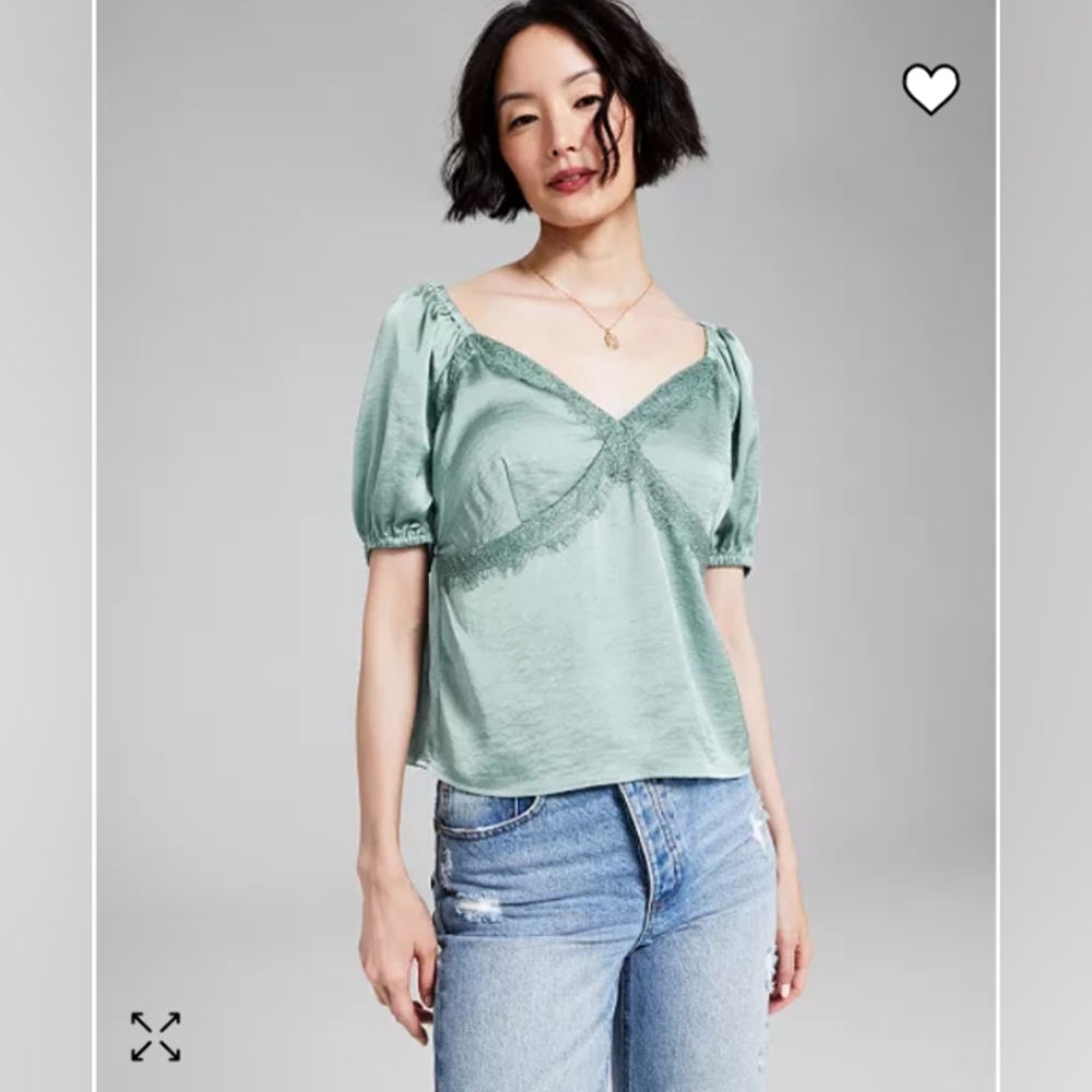 NWT AND NOW THIS SATIN LACE TRIM TOP SIZE XS